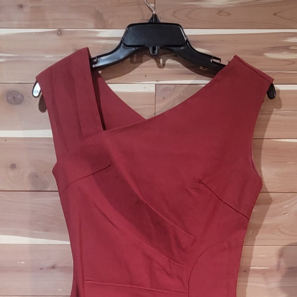 MUXXN Women's Retro 1950s Style Sleeveless Slim Business Pencil Dress Red Small